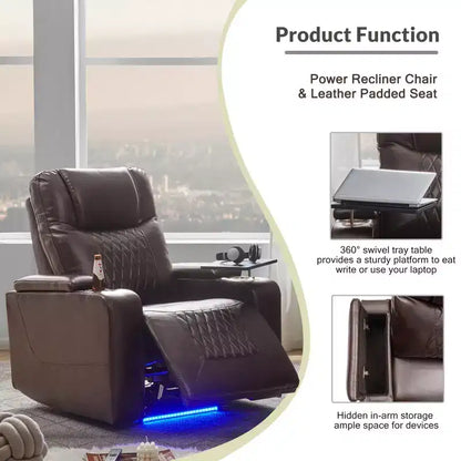 Poltrona Reclinabile Elettrica con Porta di Ricarica USB, Portabicchieri e Illuminazione Ambientale