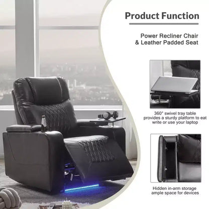 Poltrona Reclinabile Elettrica con Porta di Ricarica USB, Portabicchieri e Illuminazione Ambientale