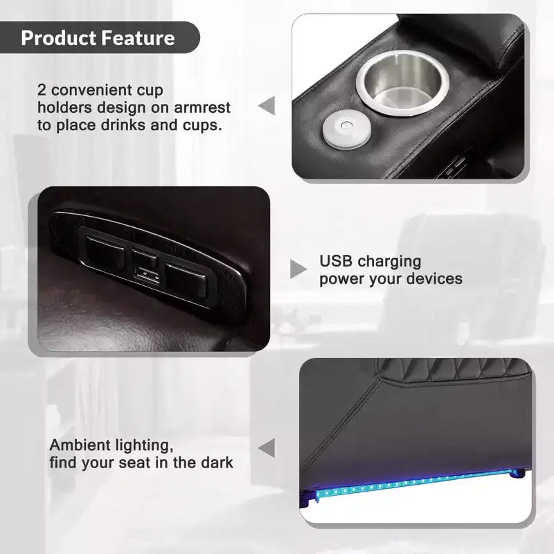 Poltrona Reclinabile Elettrica con Porta di Ricarica USB, Portabicchieri e Illuminazione Ambientale