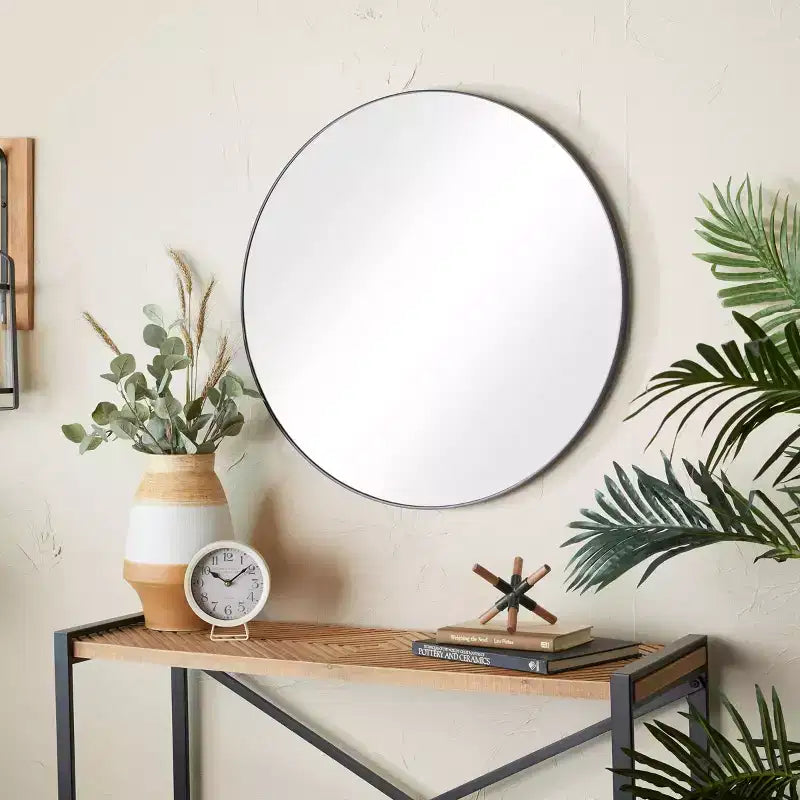 Specchio da parete rotondo da 30" con cornice sottile in legno minimalista