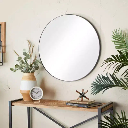 Specchio da parete rotondo da 30" con cornice sottile in legno minimalista